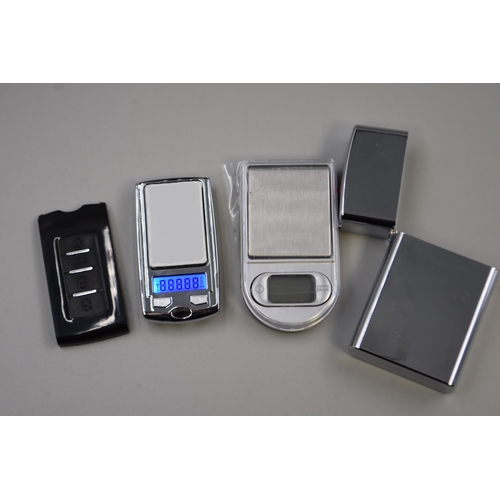 315 - Two Pocket Scales In The Form of Car Keys and A Lighter. Both Power On