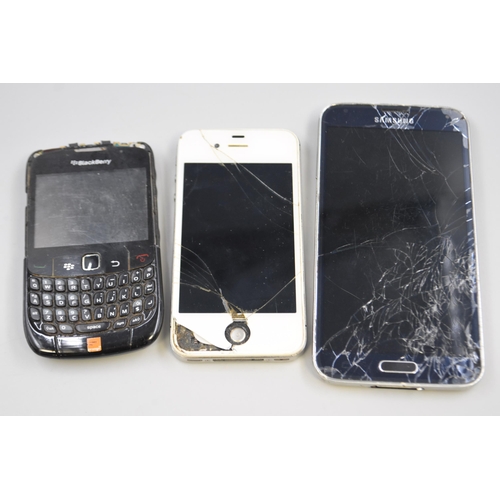 333 - Three Mobile Phones (Blackberry, Apple and Samsung) Spares or Repairs