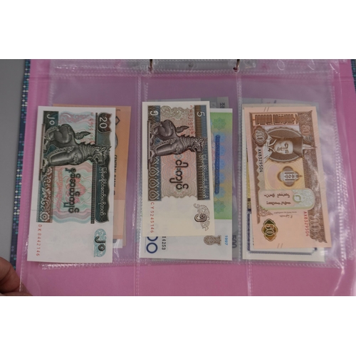 225 - Folder including a Selection of Uncirculated Worldwide Banknotes. Includes Venezuela, North Korea, M... 