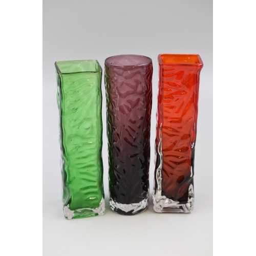 231 - Three Japanese 1970’s Textured Glass Vases, Possibly by Tajima Glass (Approx. 7”)