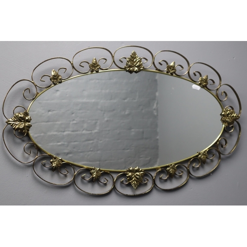 346 - Large Vintage Oval Mirror Framed with metal Brass effect Foliage 29