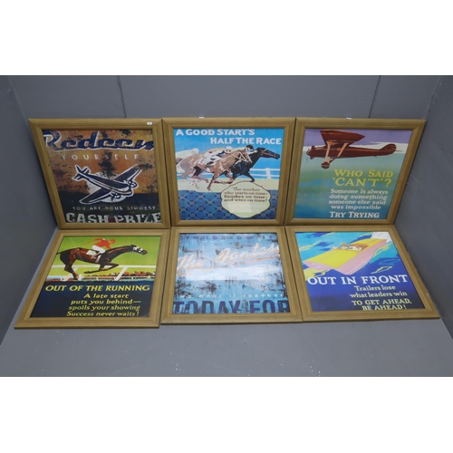 351 - Six Large Framed and Glazed Retro Style Motivational Prints Approx 26 x 26 inches