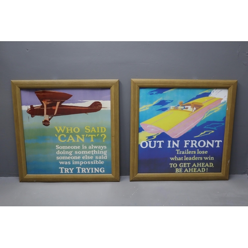 351 - Six Large Framed and Glazed Retro Style Motivational Prints Approx 26 x 26 inches