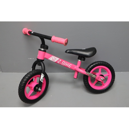 481 - Child's Pink and White Balance Bike with Adjustable Seat Height