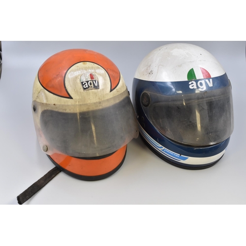 489 - Two Vintage Collectable agv Motorbike Helmets sizes 54 and 56