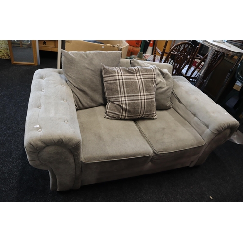 493 - Chunky Quality Two seater Chesterfield Style Settee in Light Grey Material with Pillow Back Rest Cus... 