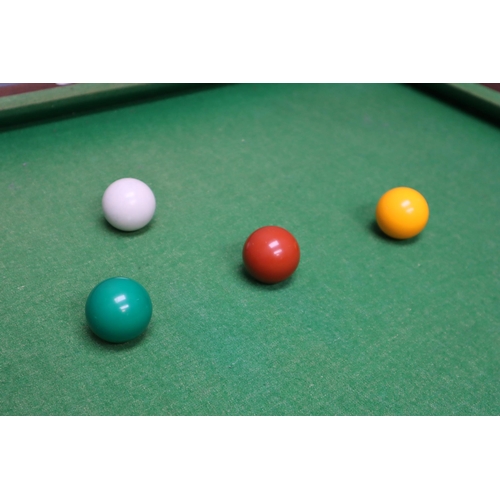 496 - A Half Sized (Approx 6ft x 3ft) Abbey Folding Snooker Table, With Set of Snooker Balls, Triangle, Tw... 