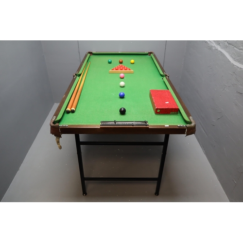 496 - A Half Sized (Approx 6ft x 3ft) Abbey Folding Snooker Table, With Set of Snooker Balls, Triangle, Tw... 