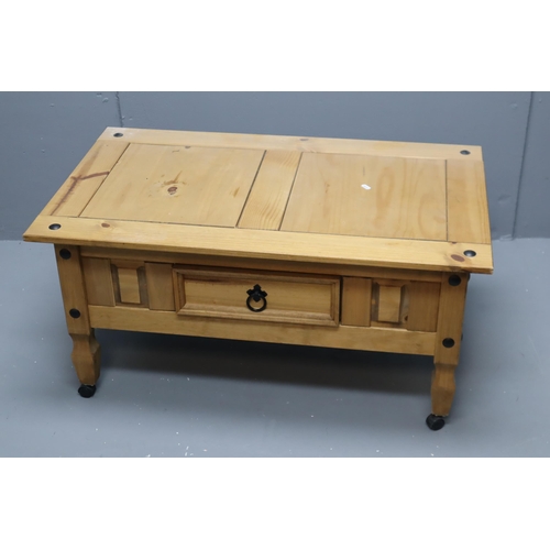 512 - Pine Coffee Table with Drawer on Casters