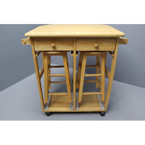 433 - Drop Leaf Compact Table with Drawers and Two Nesting Stools on wheels