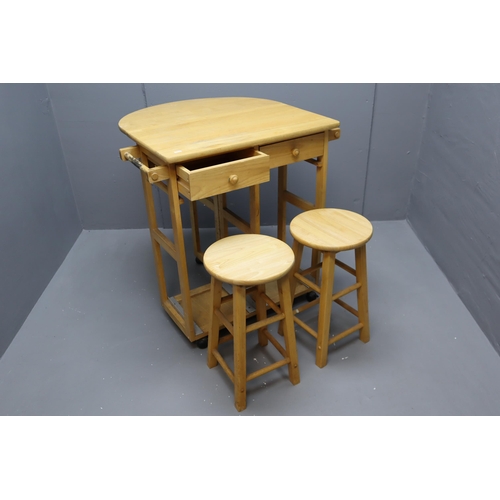 433 - Drop Leaf Compact Table with Drawers and Two Nesting Stools on wheels