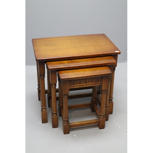 439 - Solid Oak Nest of Three Tables