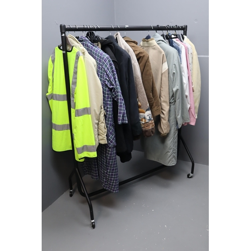 469 - Clothes Rail Full of Jackets for Winter and Few Office Shirts Size Range from Medium to Large (Rail ... 