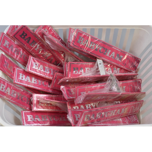 589 - Approx. 22 Babycham Pink Clip on Table Signs (8” x 1.5)