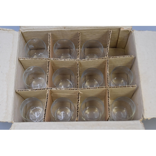 592 - Three Boxed Sets of Six Arcoroc 'Leg Cosmos 10' Dishes, With A Set of Eleven Lausitzer Drinking Glas... 