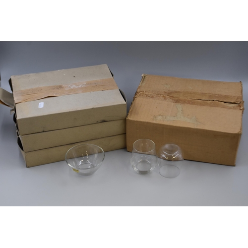 592 - Three Boxed Sets of Six Arcoroc 'Leg Cosmos 10' Dishes, With A Set of Eleven Lausitzer Drinking Glas... 