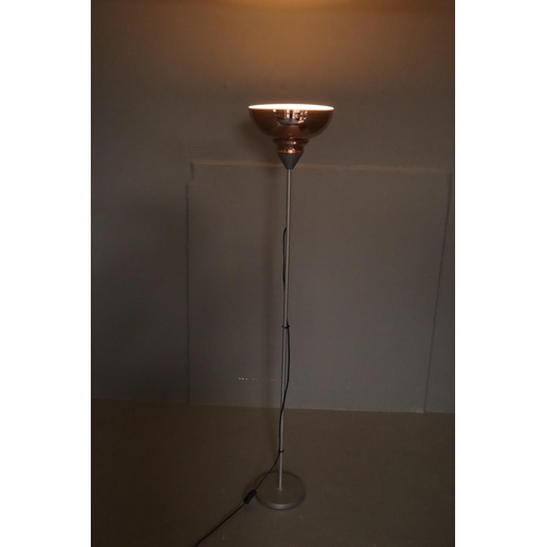 463 - A Modern Brushed Metal and Copper Shade Floor Lamp, Lights Up When Tested. Approx 61.5