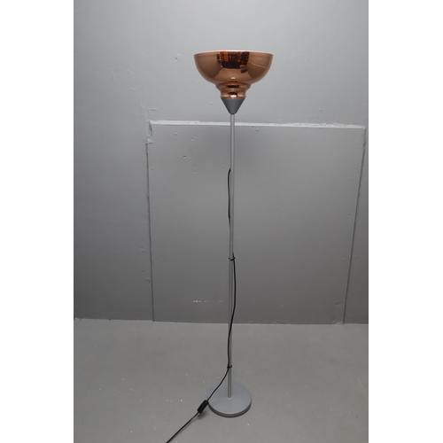 463 - A Modern Brushed Metal and Copper Shade Floor Lamp, Lights Up When Tested. Approx 61.5