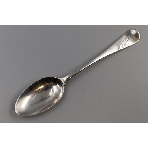 36A - A Hallmarked Philip Roker II London Silver Teaspoon, With Etched Eagle Design. 1726-35