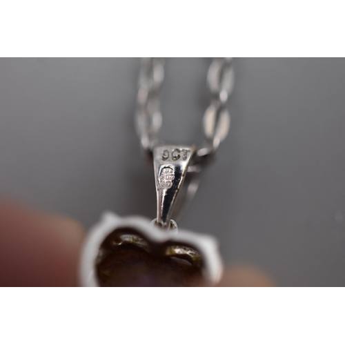 41 - A 9ct White Gold Tourmaline Loveheart Stoned Pendant, On 9ct White Gold Chain. In Presentation Box. ... 