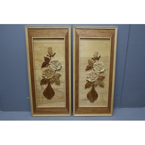 304 - Two Marquetry Floral Art Panels (Approx. 32” x 15”)