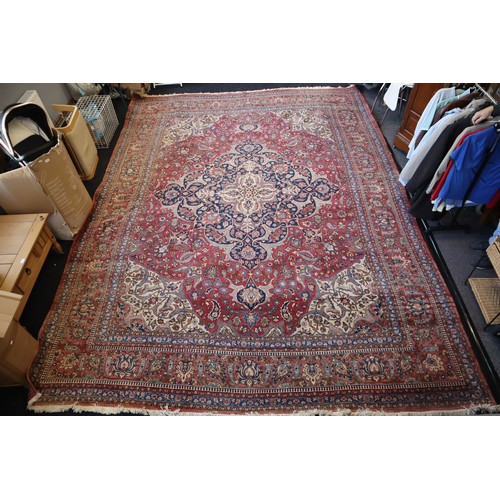 499 - Handwoven Persian Carpet /Rug with Red Ground and Traditional Floral Medallions (4.5mts x 3.5mtrs)