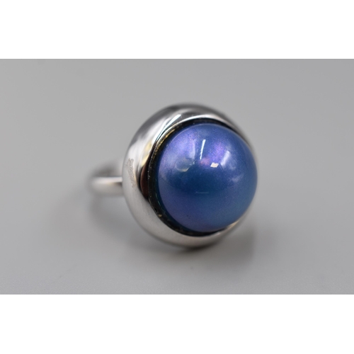 13 - Silver 925 Statement Ring with Large Blue Stone (Size O). Complete with Presentation Box.