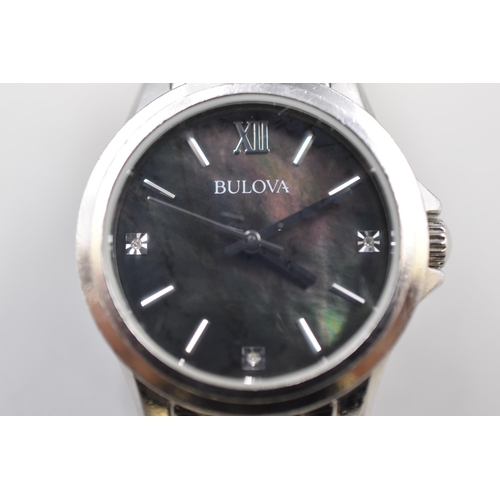 16 - A Bulova Diamond Series Ladies Quartz Watch, With Mother of Pearl Face. Working