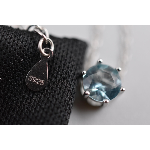 28 - March Aquamarine Silver 925 Necklace, Complete with Pouch and Gift Box, by Suplight