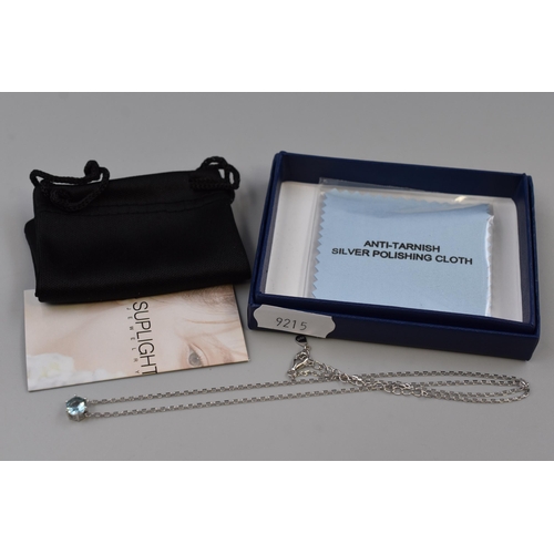 28 - March Aquamarine Silver 925 Necklace, Complete with Pouch and Gift Box, by Suplight