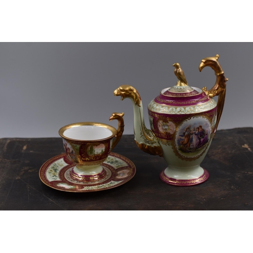 316 - Royal Vienna Tete-a-tete 19th Century Porcelain Tea Set finished in Burgundy and Gilt with Beehive m... 