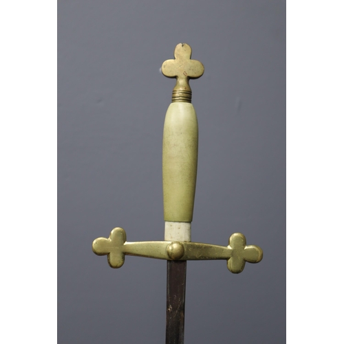 317 - Gilt Sword with Cross Shaped Handle & white Grip and Red Sheath (34