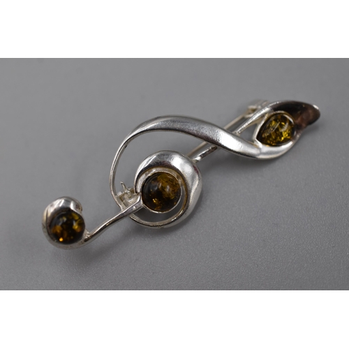 32 - Silver 925 Music Note Brooch with Amber Stone (2