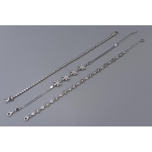 44 - Three Silver 925 Diamante Bracelets