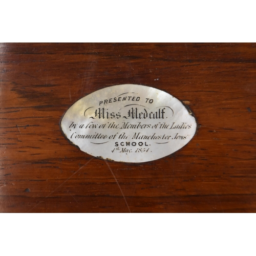 336 - Antique Hand Made Storage Box Decorated with a Inlaid Mother of Pearl Presentation to a Miss Medcalf... 