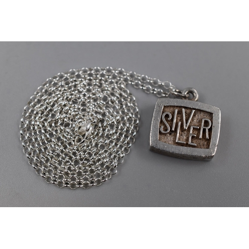 50 - A Hallmarked Sheffield B&S 1975 Silver Ingot Pendant, On Sterling Silver Chain. 21.49g In Total