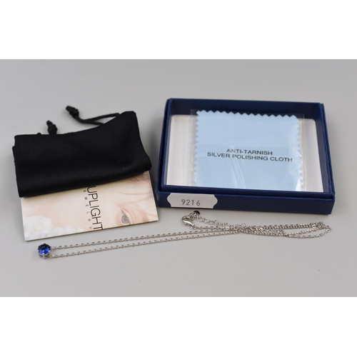 61 - September Dark Blue Stoned Silver 925 Necklace, Complete with Pouch and Gift Box, by Suplight