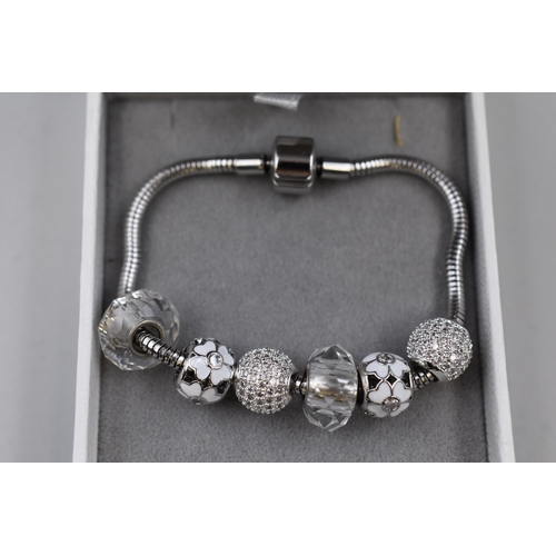 70 - Pandora Style Bracelet with Charms in Presentation Box