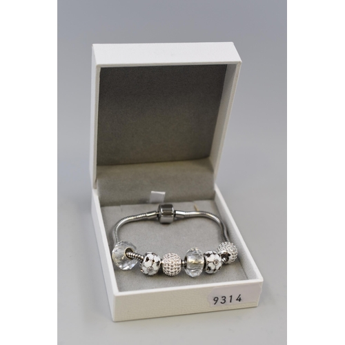 70 - Pandora Style Bracelet with Charms in Presentation Box