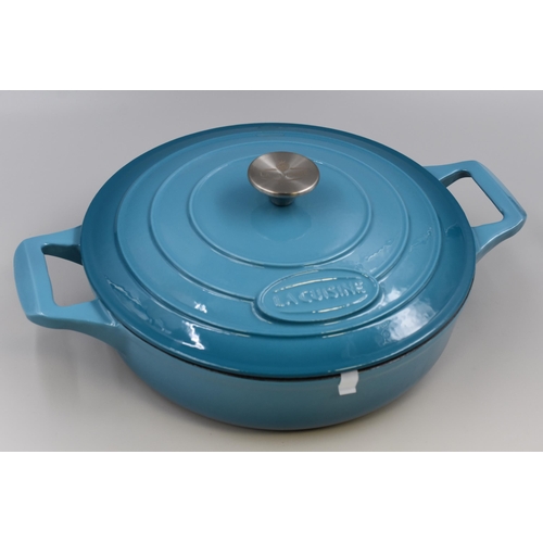 352 - Brand New Boxed La Cuisine 28cm Pale Blue Enameled Cast Iron Saute Pan