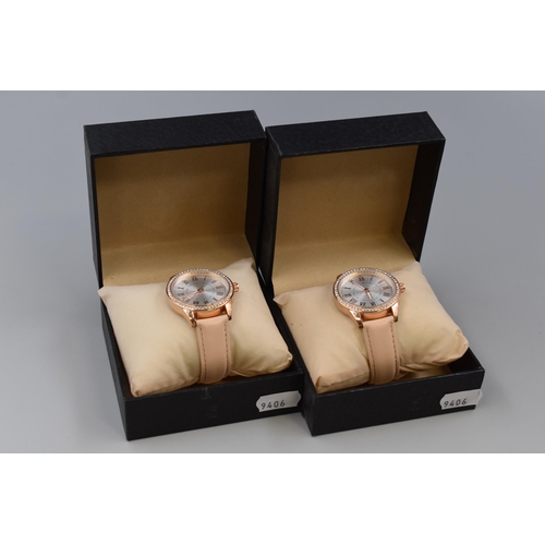 84 - Two Brand New Wristart Designer Ladies Watches with Leather Straps and in Gift Box.