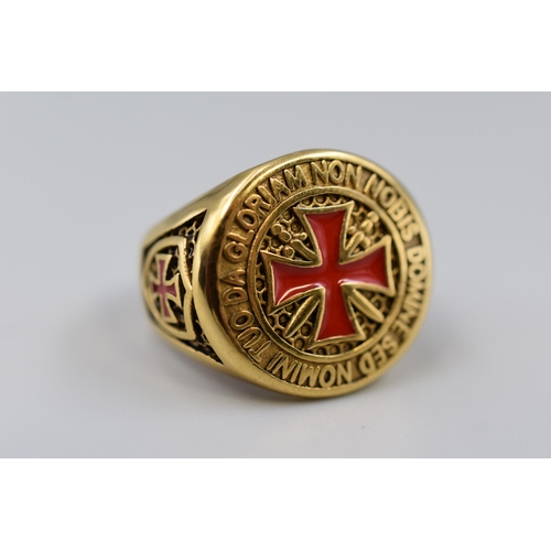 100 - Knights Templar Ring Depicting the Words, Non nobis, Domine, non nobis, sed Nomini tuo da gloriam, w... 