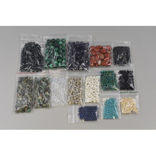 105 - Large Collection of Pre-Drilled Natural Precious Jewellery Beads to include Malachite, White, Black,... 