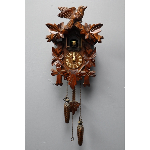 369 - A West German Black Forest F. Mort & Son Cuckoo Clock, (Working) Leaf glued Back on.