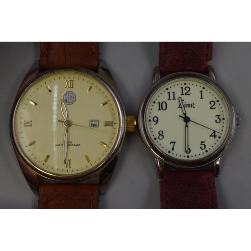 111 - Two Gents Watches With Leather Strap. Includes Limit With Glow in The Dark Face, And MG. Working