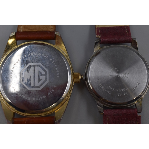 111 - Two Gents Watches With Leather Strap. Includes Limit With Glow in The Dark Face, And MG. Working