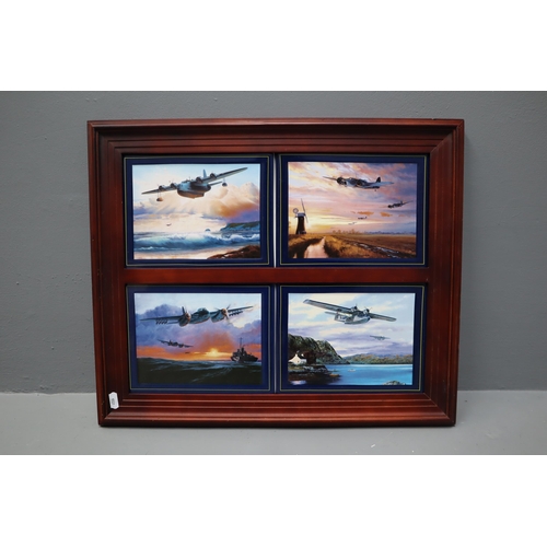 373 - Large Framed Picture containing Four Porcelain Plates by Davenport Pottery. Includes “Hunting ... 