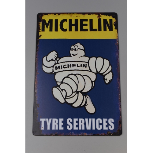 375 - Vintage Style Tin Plate Michelin Tyre Services Sign approx 12