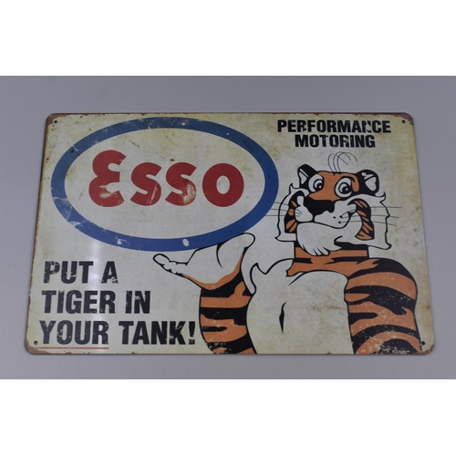 377 - Vintage Style Tin Plate Esso Performance Motoring Sign approx 12