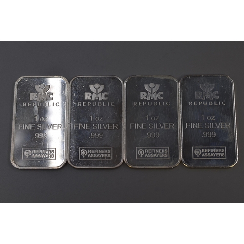 130 - Four RMC Republic 1oz .999 Fine Silver Ingots (4oz Total Weight)